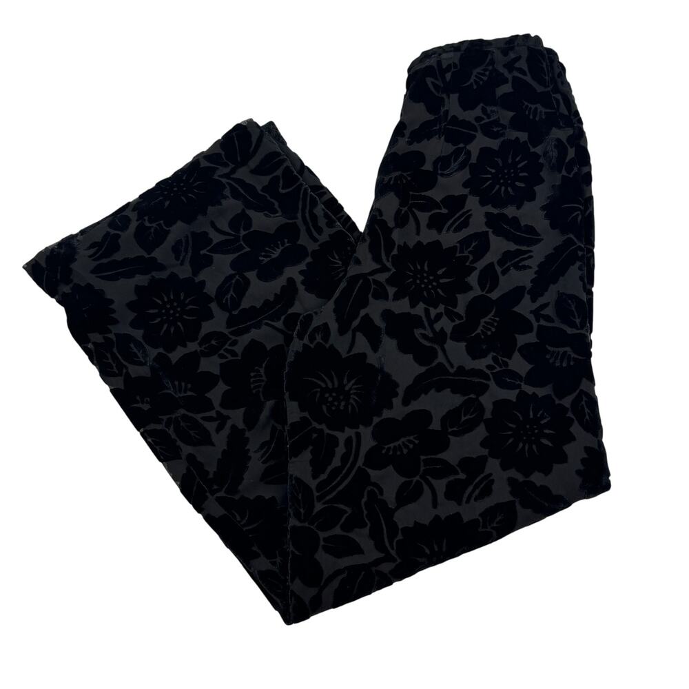 Tahari Rayon Silk Dressy Floral Velvet Burnout Wide Leg Trousers Women's Size 6